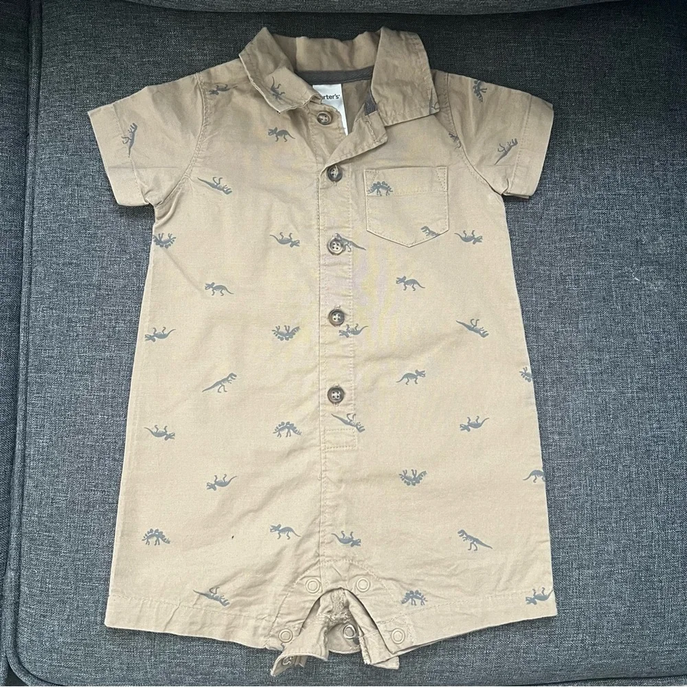 Carter's Beige Dinosaur Print Romper